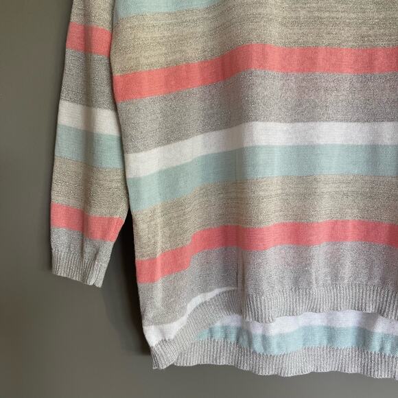 LOFT Shimmer Striped 3/4 Sleeve Sweater Size Small Lightweight Relaxed Fit Linen - Picture 11 of 16